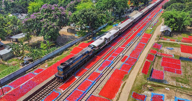 রেললাইনের ধারে ‘লালগালিচা’, দেখুন ছবিতে